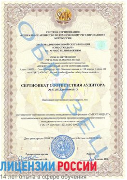 Образец сертификата соответствия аудитора №ST.RU.EXP.00006191-3 Усть-Илимск Сертификат ISO 50001